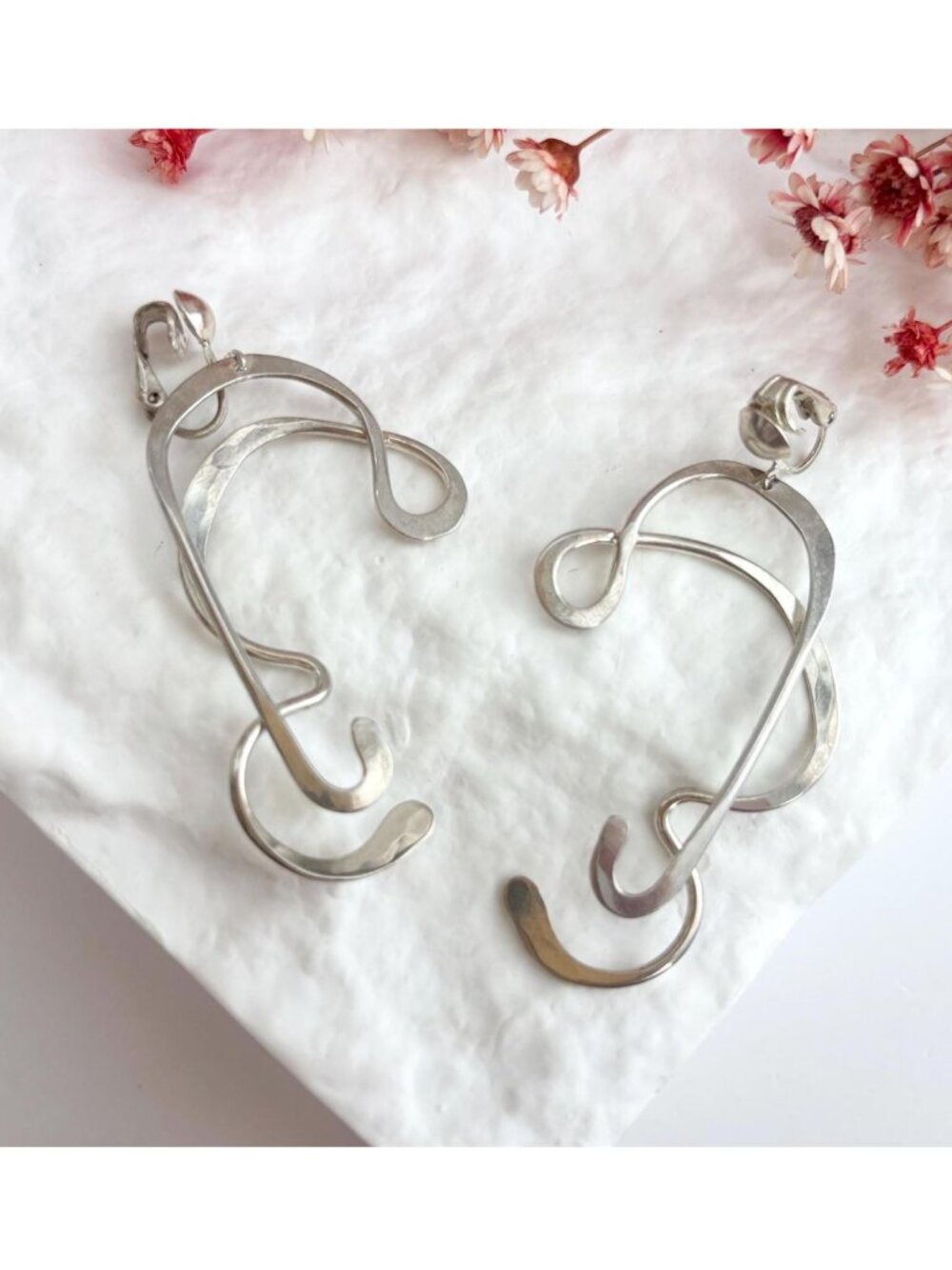 Treble Clef Sterling Silver Jumbo Freeform Clip On Music Symbol Vintage Earrings